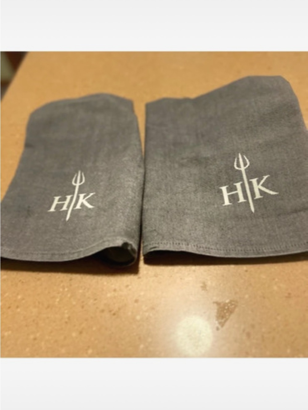 Hell’s Kitchen restaurant authentic linen napkins, set of 2, gray with emblem
